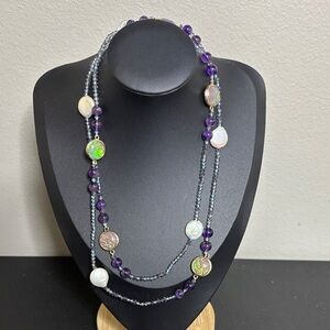 Amethyst Opal Pearl Long Beaded Boho Glass Necklace​